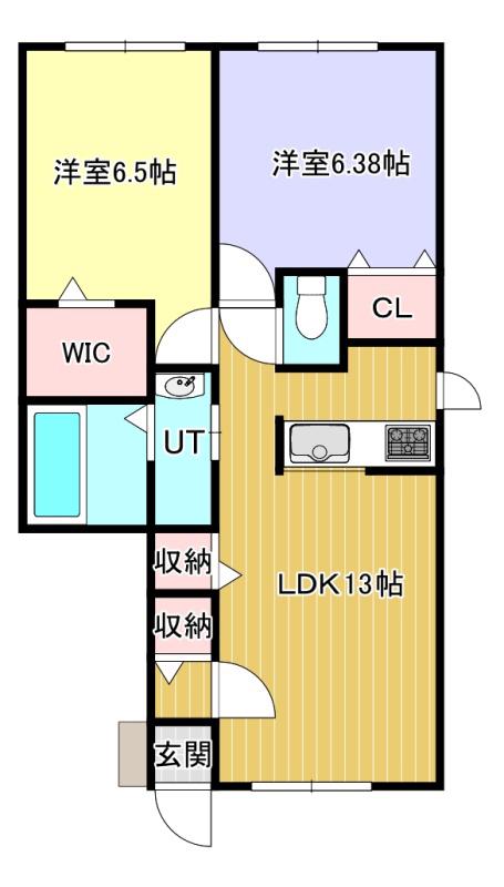 ジェラン明徳町B棟(2LDK/1階)の間取り写真