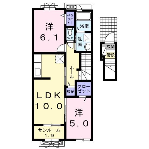 ブリックスI(2LDK/2階)の間取り写真