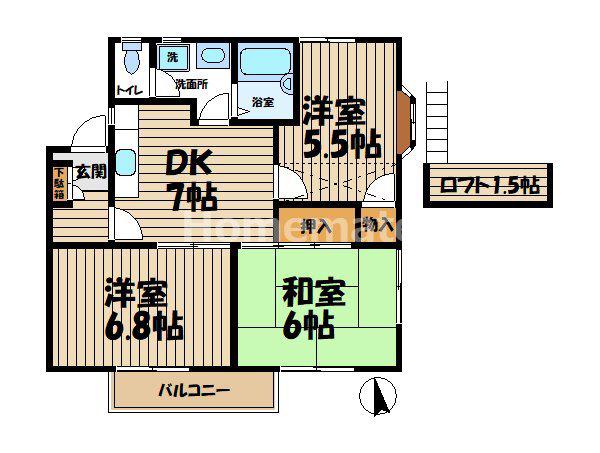 ソレイユ湘南B(3DK/2階)の間取り写真
