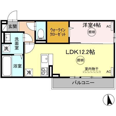 カルテット D棟(1LDK/2階)の間取り写真