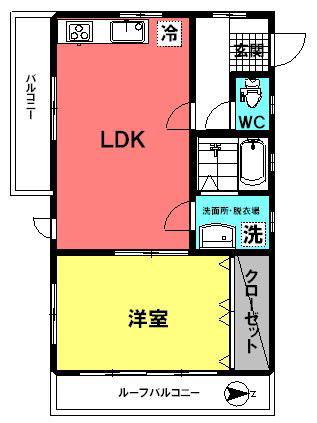 MTビル(1LDK/3階)の間取り写真