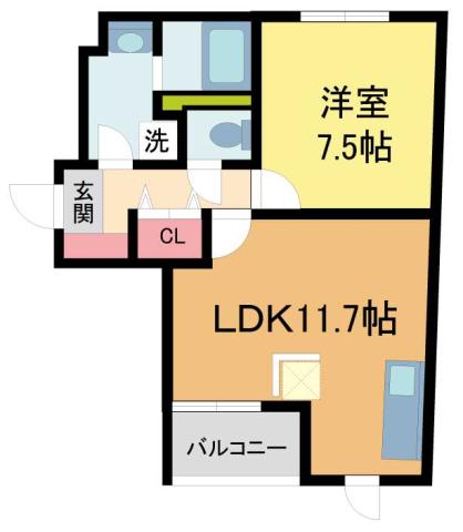 VILLA MUSICA西宮北口(1LDK/1階)の間取り写真