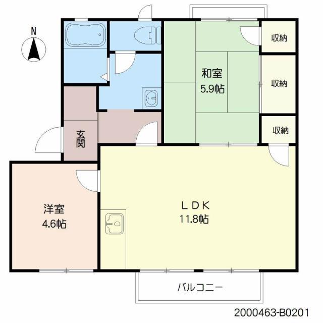 ウィズN(2LDK/2階)の間取り写真