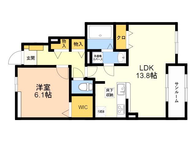 プロスペール通古賀Ⅵ(1LDK/1階)の間取り写真