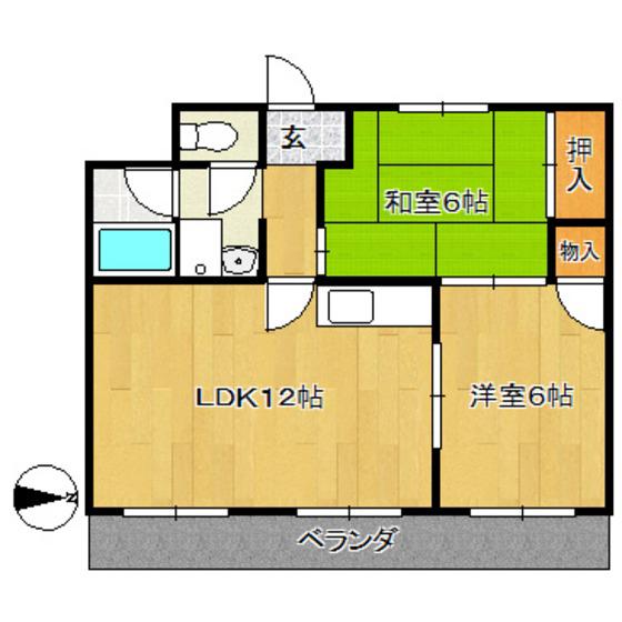 マンション冨田(2LDK/2階)の間取り写真