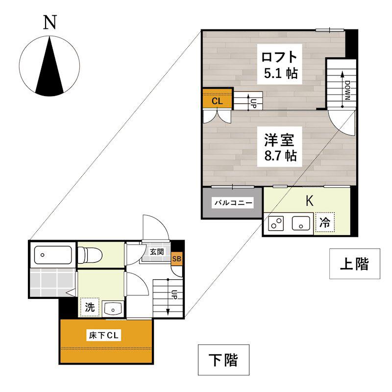 ADC新飯塚(1K/1階)の間取り写真
