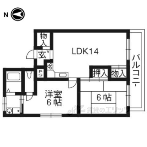 グランディール衣笠(2LDK/3階)の間取り写真
