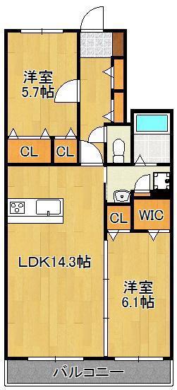 ベイサージュひびきの(2LDK/3階)の間取り写真