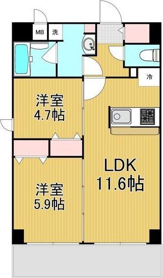 レジデンシア都島アイラ(2LDK/9階)の間取り写真