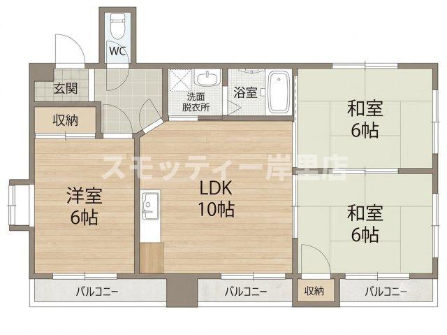 サワーハイツ住之江(3LDK/4階)の間取り写真