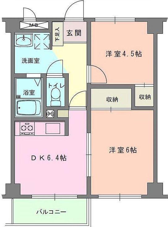 ライフパレット横浜(2DK/4階)の間取り写真