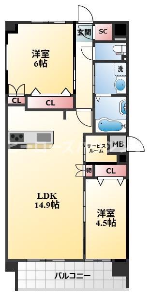 ブリエヴェール北桜塚(2SLDK/2階)の間取り写真