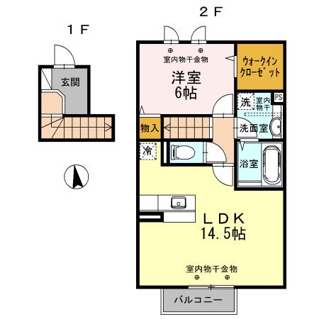 フレッサ有松(1LDK/2階)の間取り写真