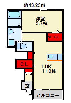 プレジール栄(1LDK/1階)の間取り写真