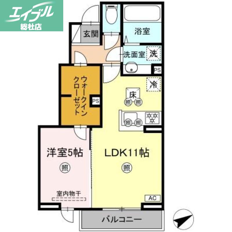 ソレアード B(1LDK/1階)の間取り写真