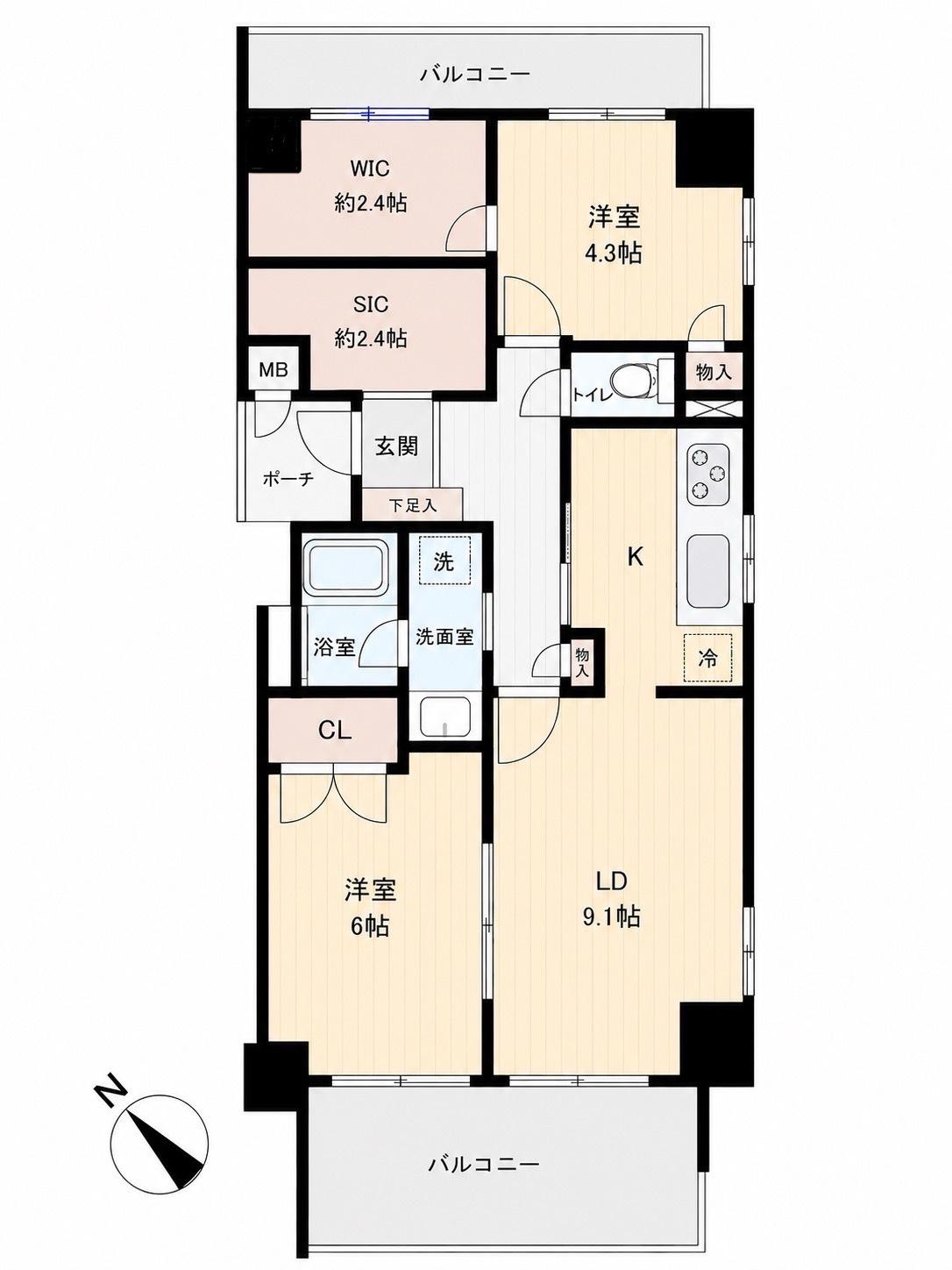 サーパス平和大橋(2LDK/7階)の間取り写真