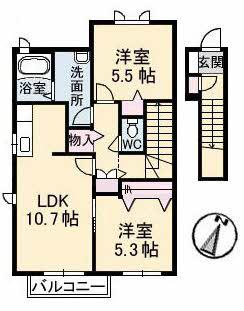 リアンB棟(2LDK/2階)の間取り写真