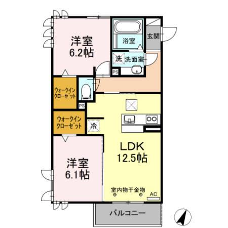 グリーン リーフII(2LDK/1階)の間取り写真