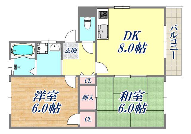 カーサプリモ(2DK/2階)の間取り写真