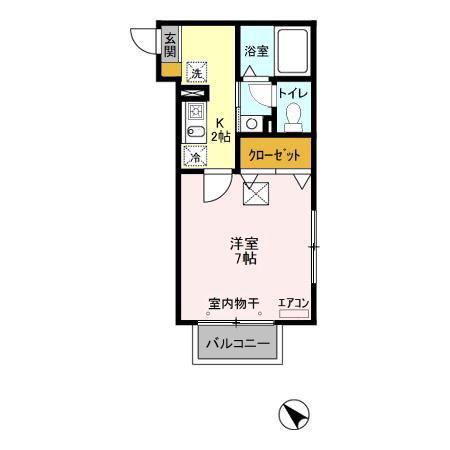 クレモンティーヌ・相之川(1K/1階)の間取り写真