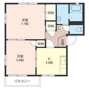 ホワイトテラス小山B(2K/2階)の間取り写真