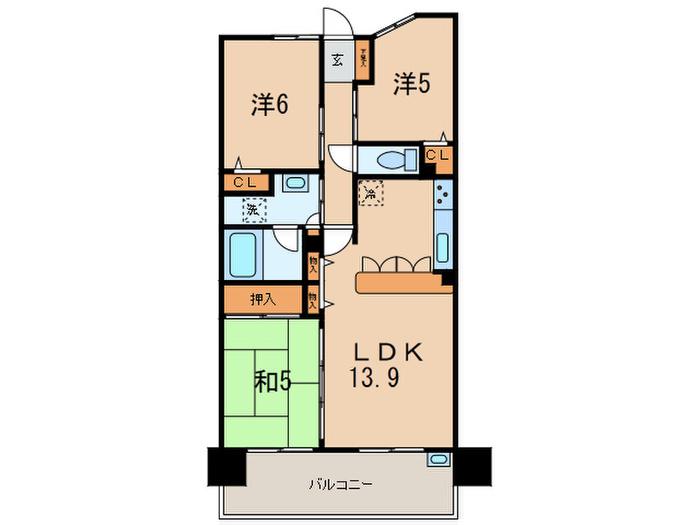 コスモ住道駅前(3LDK/14階)の間取り写真