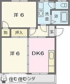 ハイツ朝日ヶ丘A(2DK/1階)の間取り写真