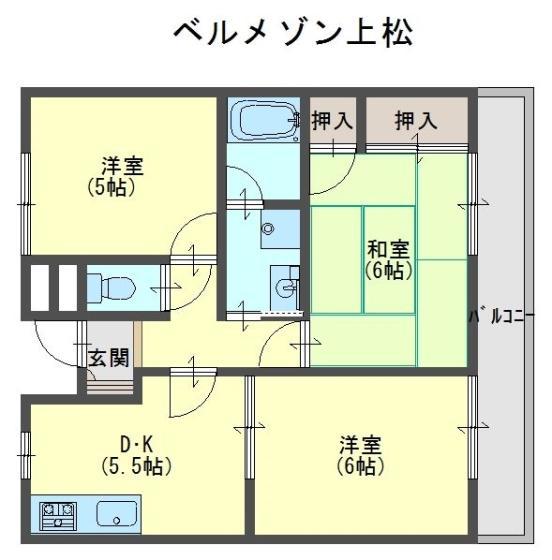 ベルメゾン上松(3DK/1階)の間取り写真
