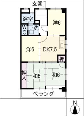パークサイド砂田(4DK/4階)の間取り写真