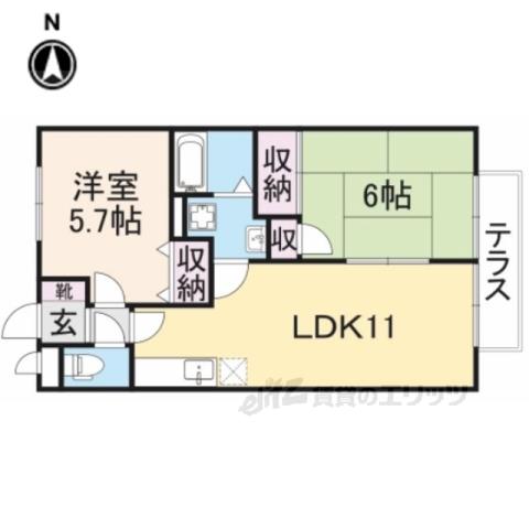 シェーヌ東生駒(2LDK/2階)の間取り写真