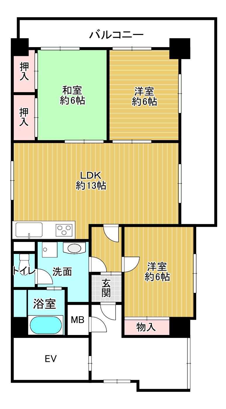 ハイツ大手門(3LDK/10階)の間取り写真