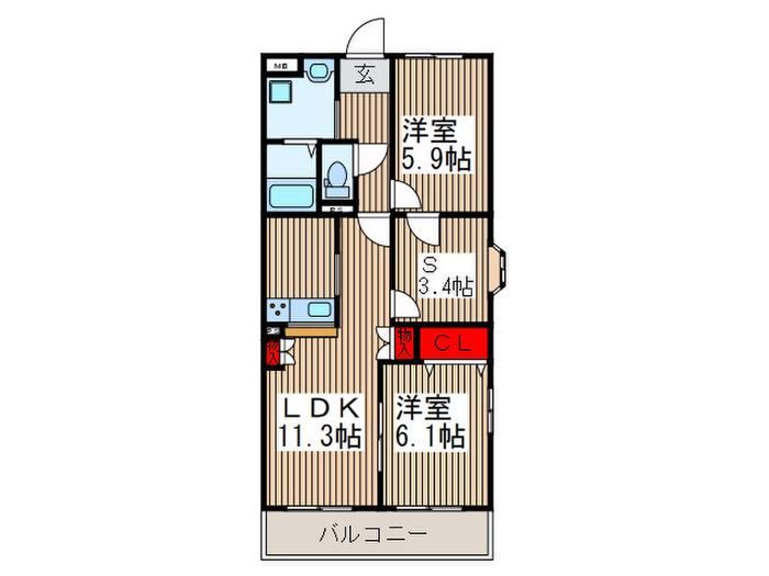 ランドロードU B棟(2SLDK/3階)の間取り写真