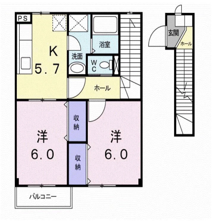 キャピタルT・TA(2DK/2階)の間取り写真