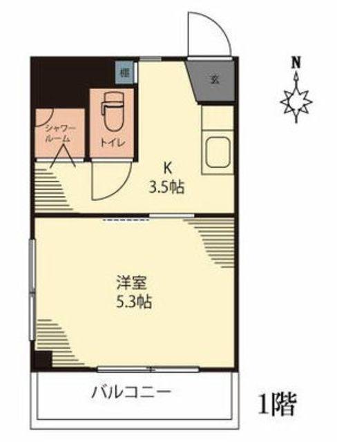 ヒルトップ大岡山(1K/1階)の間取り写真