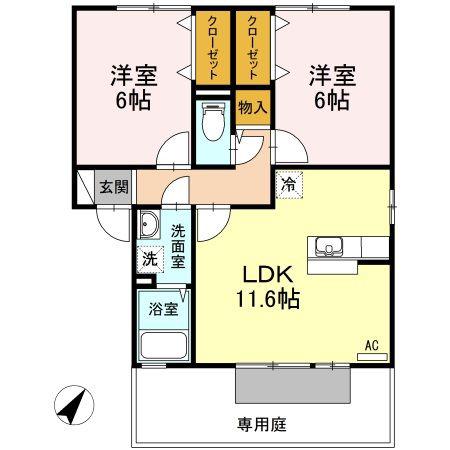 フォレストA(2LDK/1階)の間取り写真