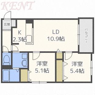 ＪＲ函館本線 発寒中央駅 徒歩6分 4階建 築13年(2LDK/3階)の間取り写真