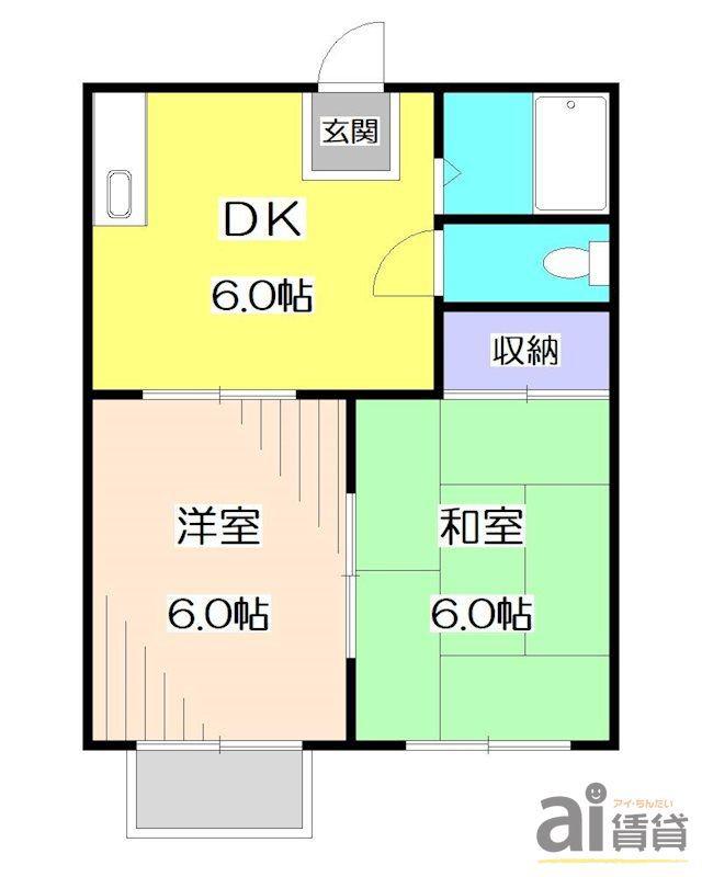 荒幡ハイツA(2DK/1階)の間取り写真