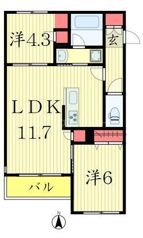 OPUSIIIUMEJIMA(2LDK/2階)の間取り写真