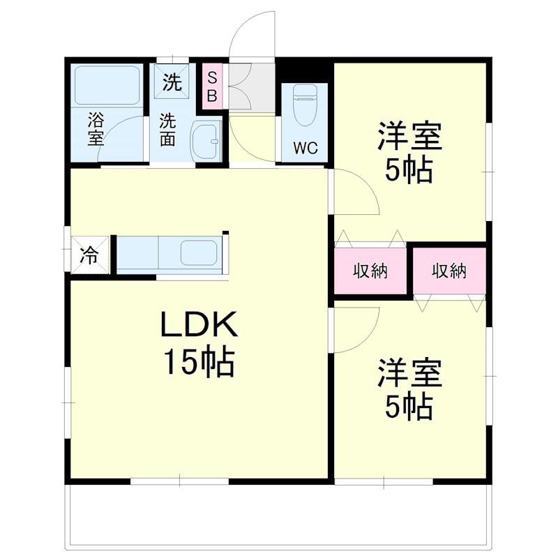 ライトマンション(2LDK/1階)の間取り写真