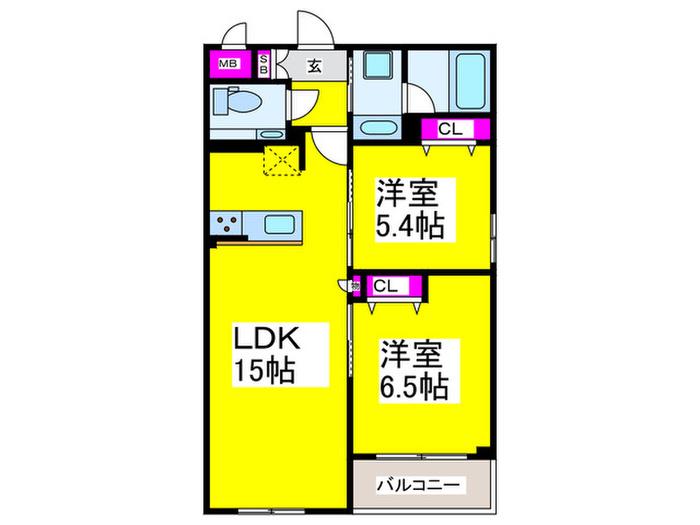 IN向陵東町(2LDK/3階)の間取り写真