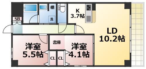 ベルンガーデン勝山北(2LDK/4階)の間取り写真