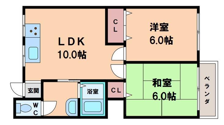 ジョバンニアドニス(2LDK/4階)の間取り写真