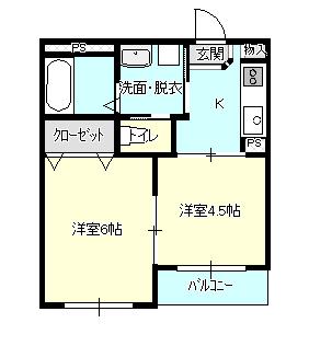 アメニティヒルズ A棟(2DK/2階)の間取り写真