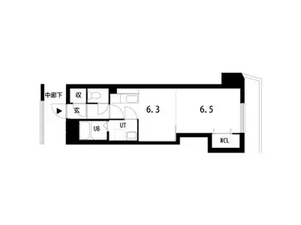 エメラルドグリーンI(1DK/9階)の間取り写真