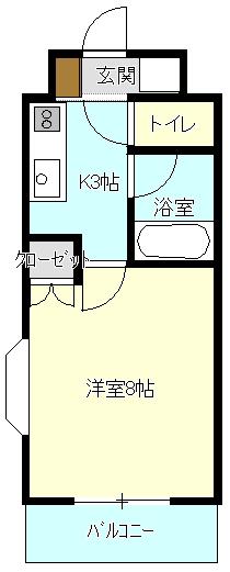 ロイヤル山口III(1K/4階)の間取り写真