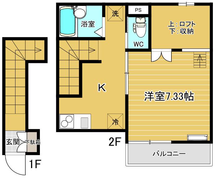 アルブルヴィラージュ(1K/2階)の間取り写真