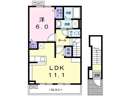 ヴィヴィッド・アヴェニ-ル(1LDK/2階)の間取り写真