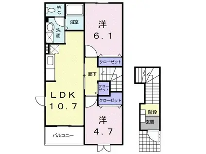 チェリークイーン(2LDK/2階)の間取り写真