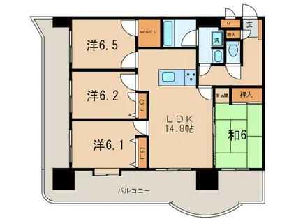 ライオンズマンション六ッ門第2(4LDK/9階)の間取り写真