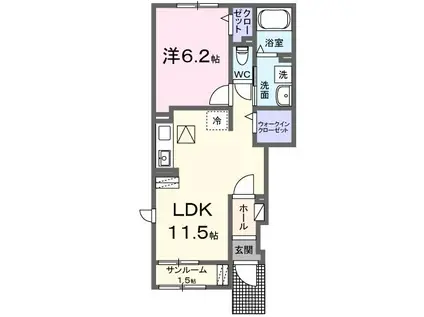 益子町 大沢アパート2(1LDK/1階)の間取り写真